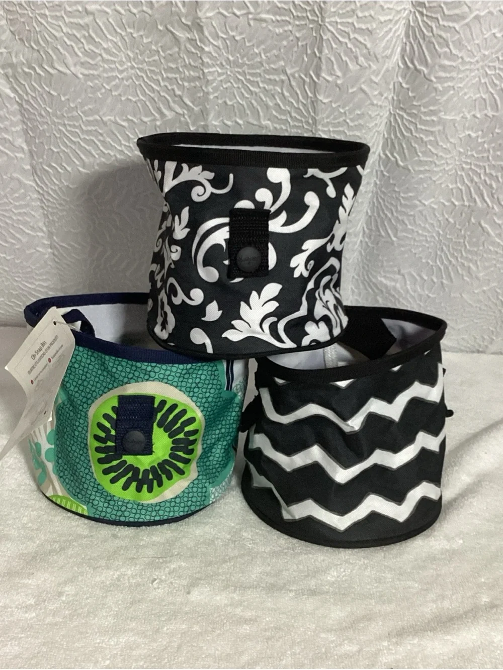 Thirty One Set of 3 Oh Snap 6” Round Bins NEW Black, Blue, White & Green Utility